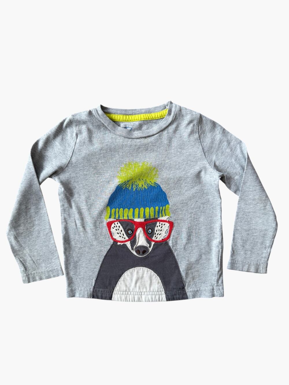 Mini Boden Kids Badger Beanie & Glasses Applique Long Sleeve Tee 2-3